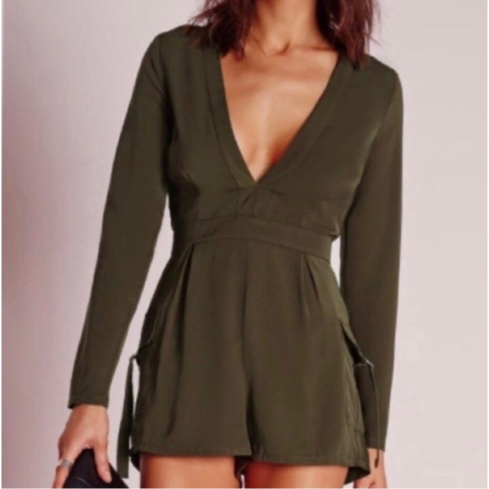 Missguided Military Green Skort Playsuit width D-Ring Front Tie